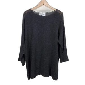 DKNY Black Sheer Knit Top Women Size L 3/4 Sleeve Lightweight Blouse